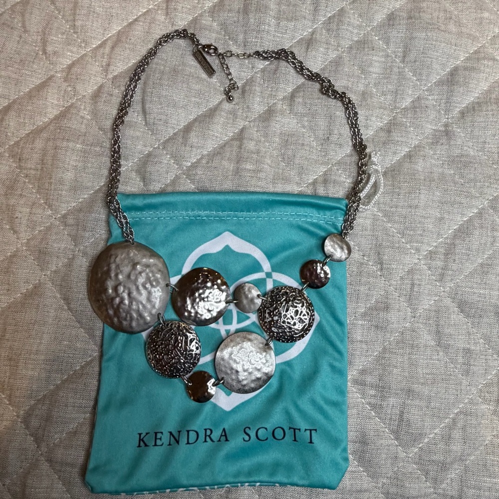 Kendra Scott Lena Hammered Filigree Mosaic Silver Bib Statement Necklace